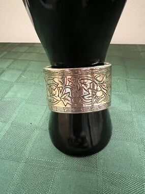Silver Color  Floral Engraved Wide Cuff Bracelet